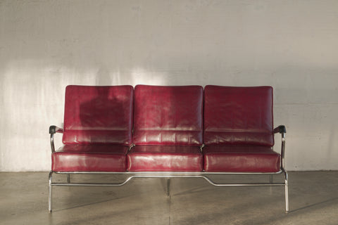 Red Vinyl "Barbershop" Sofa