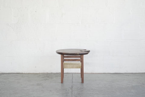 Live Edge Side Table with Woven Shelf