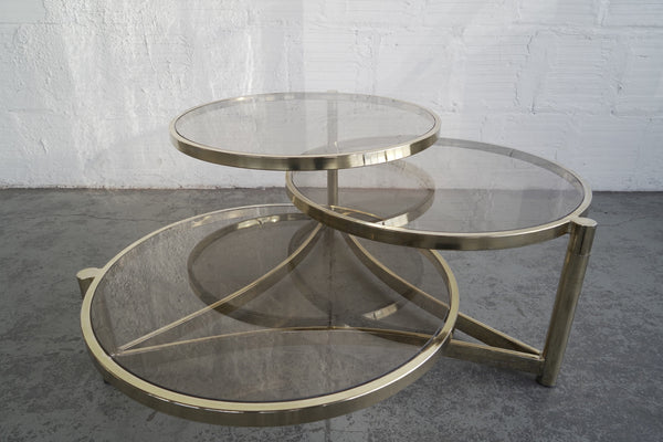 Milo Baughman Tri-Level Brass and Smoked Glass Coffee Table
