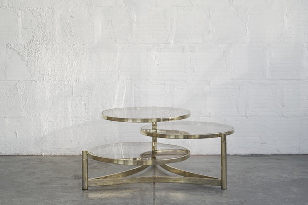 Milo Baughman Tri-Level Brass and Smoked Glass Coffee Table