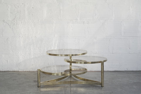 Milo Baughman Tri-Level Brass and Smoked Glass Coffee Table