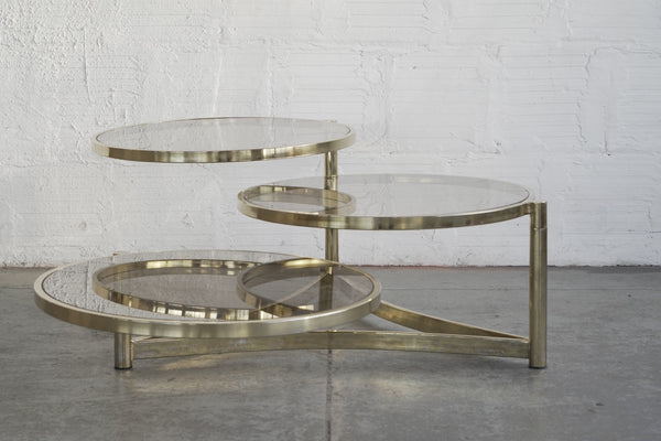 Milo Baughman Tri-Level Brass and Smoked Glass Coffee Table