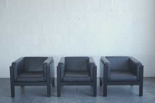 Ebonized Walnut and Leather Club Chairs