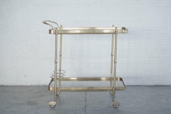 1970s Italian Brass and Smoked Glass Bar Cart