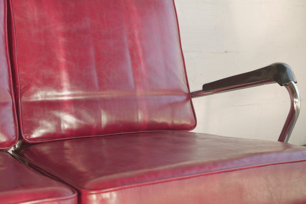 Red Vinyl "Barbershop" Sofa