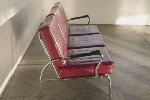 Red Vinyl "Barbershop" Sofa