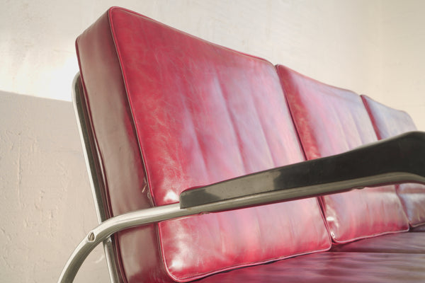 Red Vinyl "Barbershop" Sofa