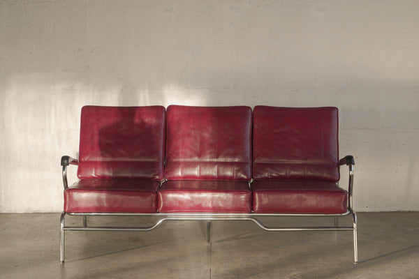 Red Vinyl "Barbershop" Sofa