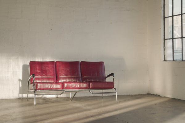 Red Vinyl "Barbershop" Sofa