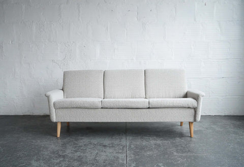 White Boucle Mid Century Modern Sofa