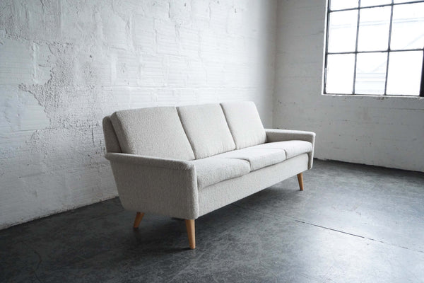 White Boucle Mid Century Modern Sofa