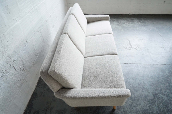 White Boucle Mid Century Modern Sofa