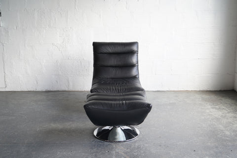 Black Leather Swivel Chair & Ottoman