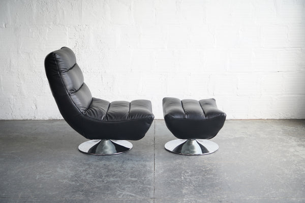 Black Leather Swivel Chair & Ottoman