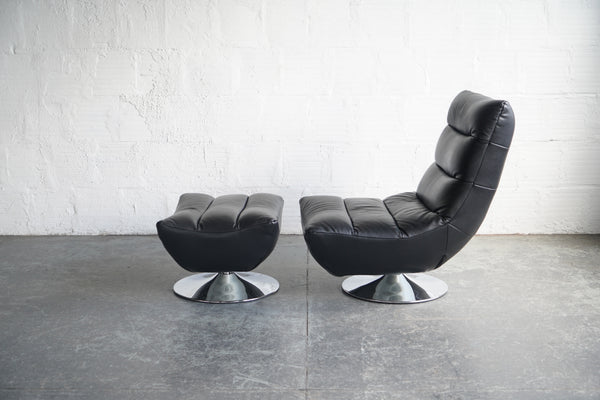 Black Leather Swivel Chair & Ottoman