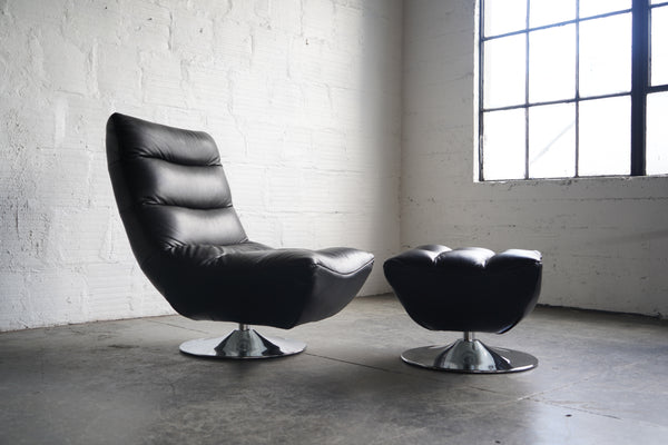 Black Leather Swivel Chair & Ottoman