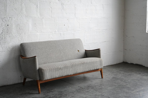 Gray Pinstriped Danish Loveseat