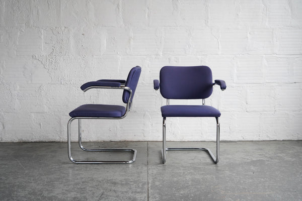 Chrome Cantilever Chairs With Blue / Purple upholstery