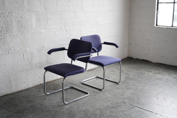 Chrome Cantilever Chairs With Blue / Purple upholstery