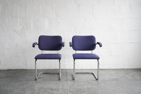 Chrome Cantilever Chairs With Blue / Purple upholstery