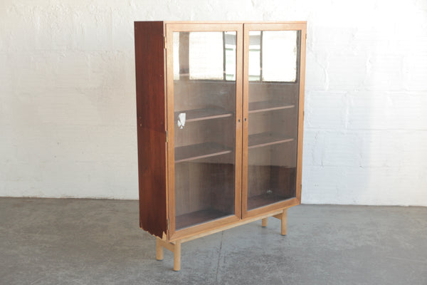 Rosewood & Glass Bookcase w/ Oak Base