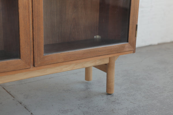 Rosewood & Glass Bookcase w/ Oak Base