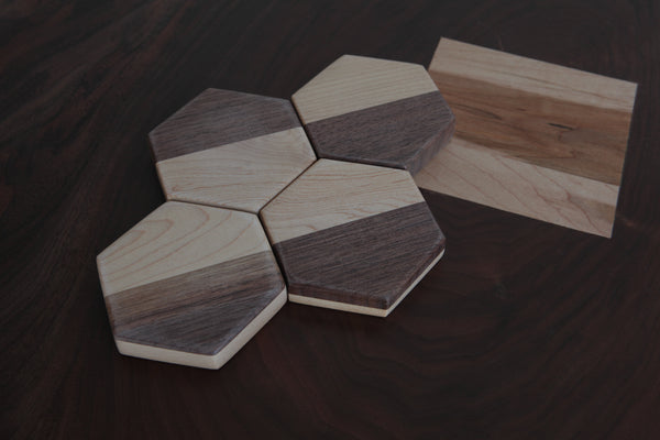 Hex Maple/Walnut Coaster Set