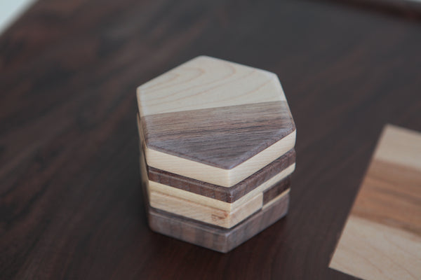 Hex Maple/Walnut Coaster Set