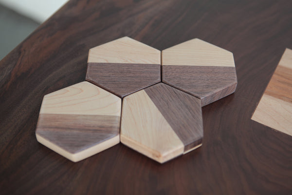 Hex Maple/Walnut Coaster Set