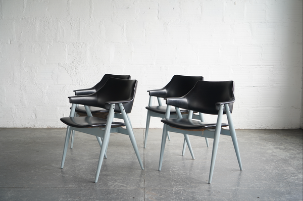 Mid-Century Black and Blue Armchairs