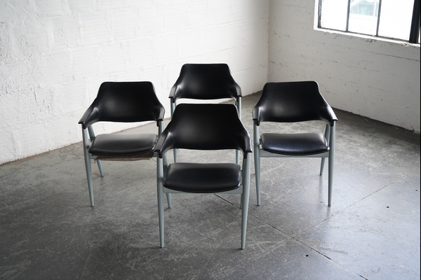 Mid-Century Black and Blue Armchairs