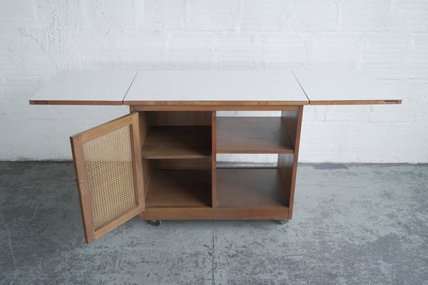 Folding Bar Cabinet with Caning