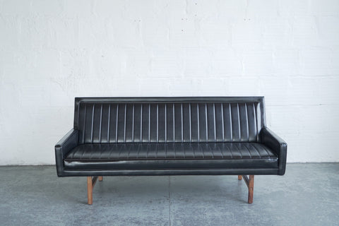 Milo Baughman-Style Pleated Vinyl Sofa
