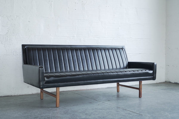 Milo Baughman-Style Pleated Vinyl Sofa