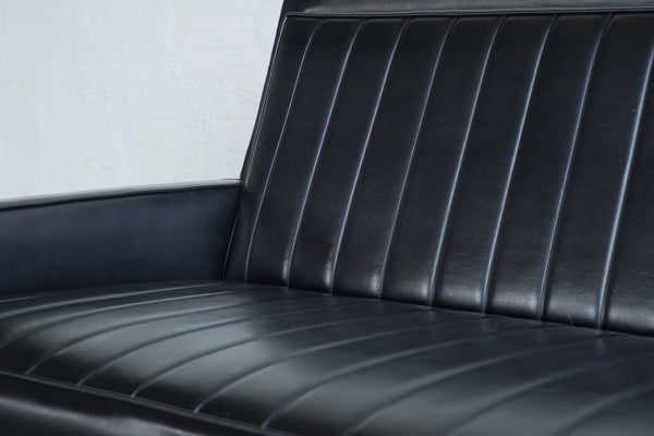 Milo Baughman-Style Pleated Vinyl Sofa