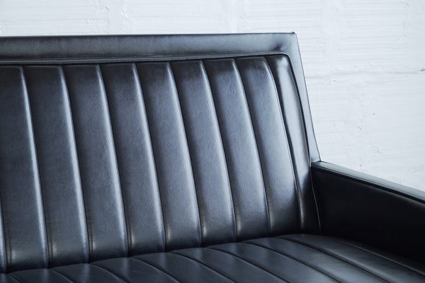 Milo Baughman-Style Pleated Vinyl Sofa