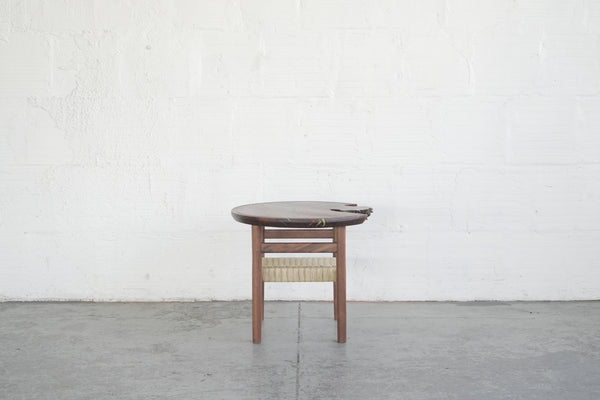 Live Edge Side Table with Woven Shelf