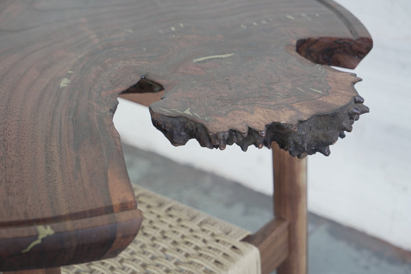 Live Edge Side Table with Woven Shelf