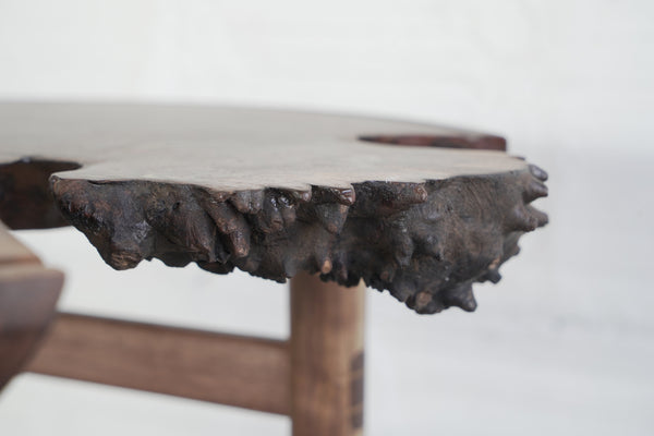 Live Edge Side Table with Woven Shelf