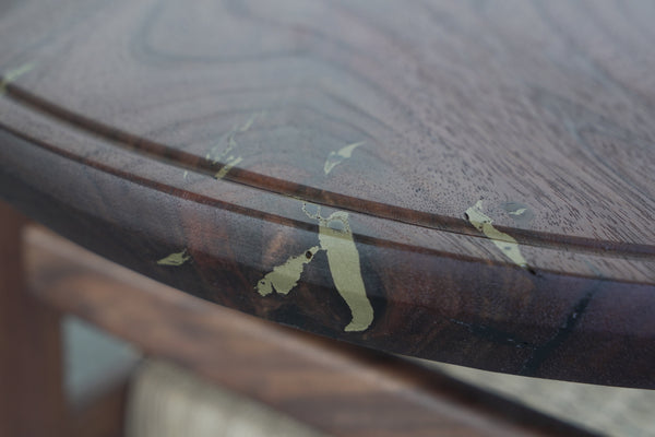 Live Edge Side Table with Woven Shelf