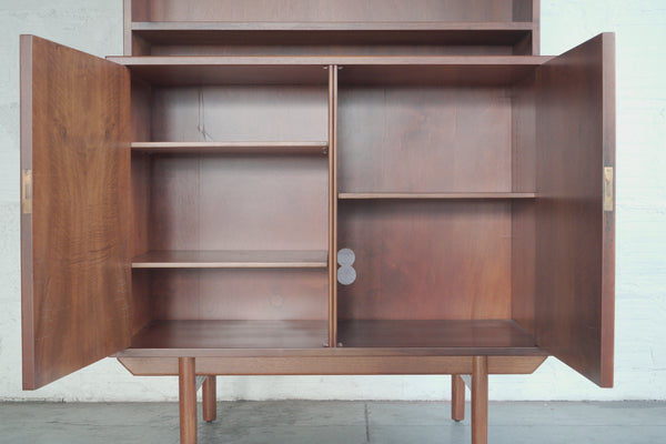 Walnut and Oak Bookshelf with Cabinet Unit
