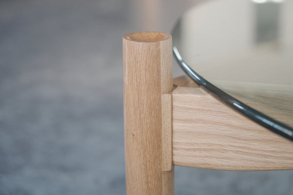 Oak and Glass Round Coffee Table