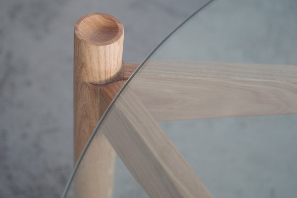 Oak and Glass Round Coffee Table