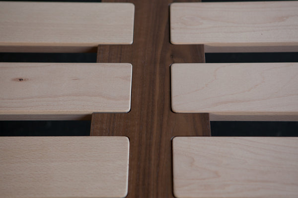 THE GOOD MOD CUSTOM BED FRAME WALNUT SLAT DETAIL
