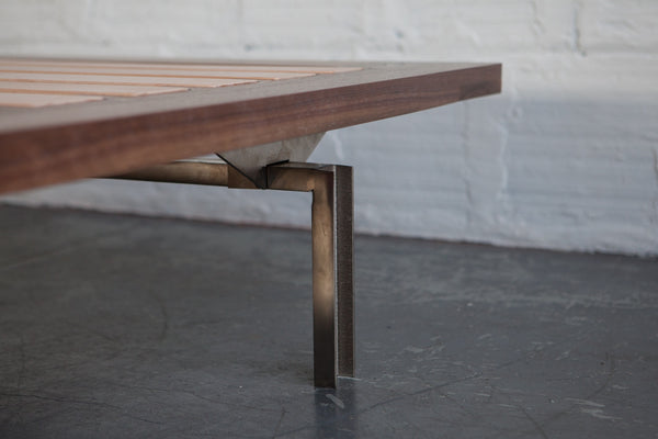 THE GOOD MOD CUSTOM BED FRAME WALNUT LEG DETAIL